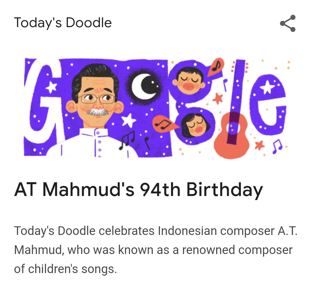 Komposer Lagu Anak Legendaris AT Mahmud Masuk Google Doodle